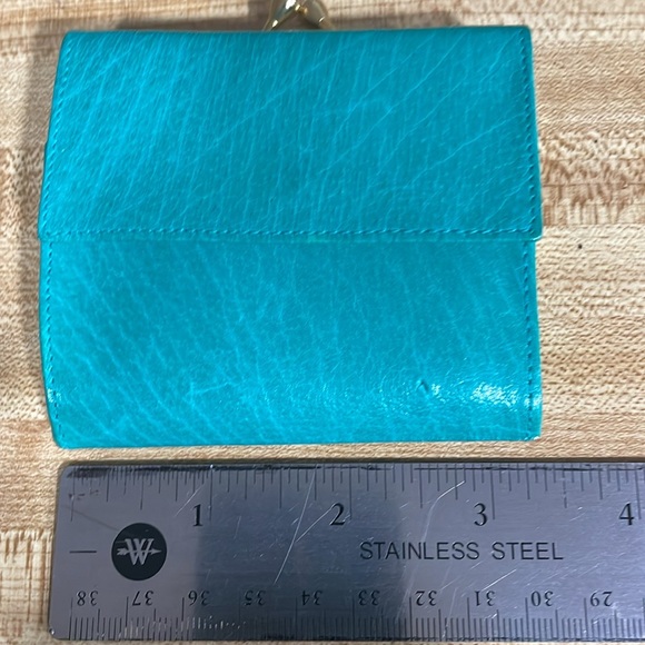 Vintage Leather Teal Mini kiss lock wallet. Made in Italy. - Picture 4 of 6